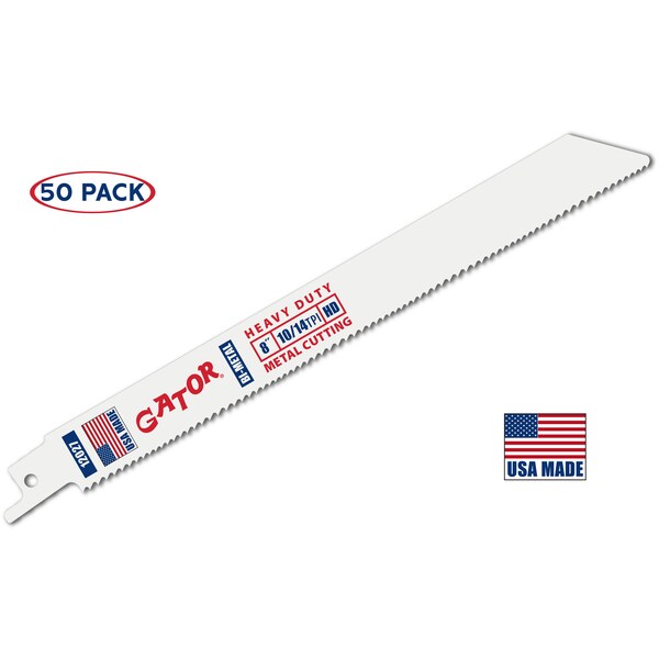 Gator Reciprocating Saw Blade, 8 in x 3/4 in x 10/14 TPI, Heavy Duty Metal/Wood Cutting, 50PK 12027 - main